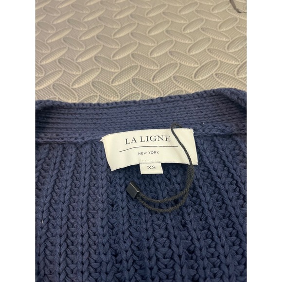 La Ligne Chunky Cotton Cardigan Sweater In Navy Blue Knit 100% Neck Size XS - Picture 5 of 10